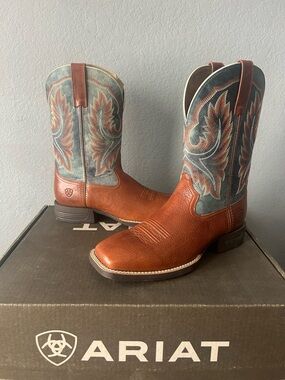 Ariat Men's Rustic Brown Foot with Teal Embroidered Shaft Western Boots